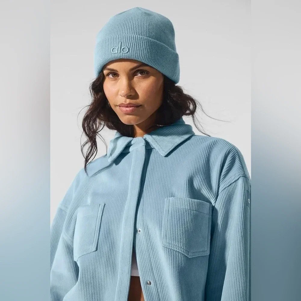 Alo Yoga Ribbed Velour Mountain Side Shacket Celestial Blue S